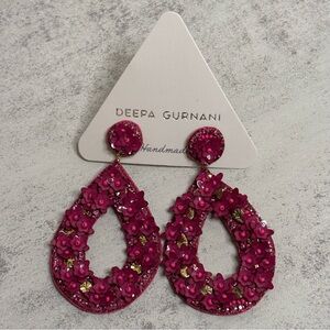 Deepa Gurnani Pink Beaded Flower Statement Earrings
